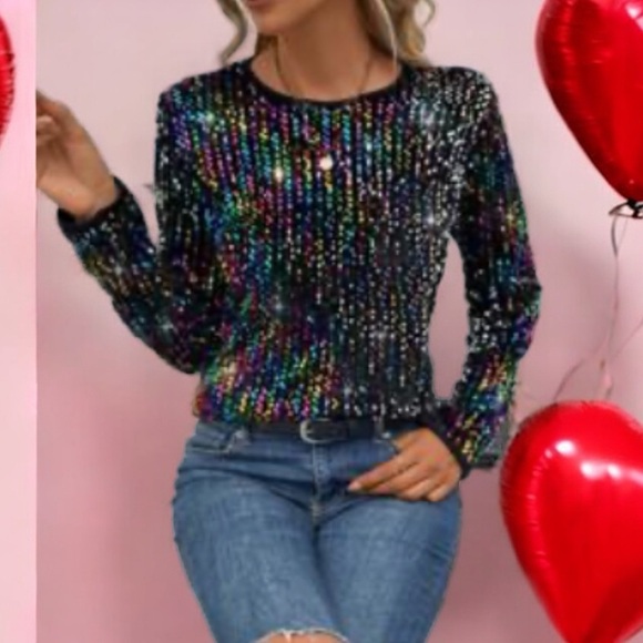 Colorful Sequin Shiny Sparkly Party Top Blouse Large New in Packaging - Picture 1 of 10